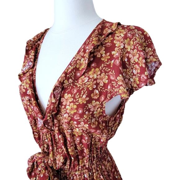 Kivari Quinn Tie Front Ruffle Jumpsuit Free People Capri Floral Jumpsuit - Picture 6 of 11